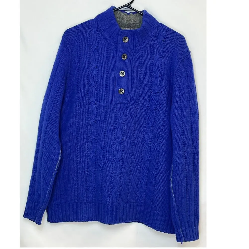 Tommy Bahama Men’s Large Blue Lambswool Blend Preppy 80s Sweater Long Sleeve